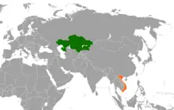 Map indicating locations of Kazakhstan and Vietnam