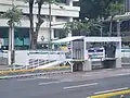 Temporary container box structure serving southbound buses, September 2024