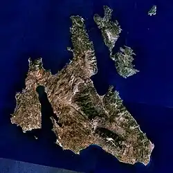 Image 11Ithaca is to the upper right of the larger Kefalonia island in this picture. The small island in the top-right corner is the uninhabited Atokos island. (from List of islands of Greece)