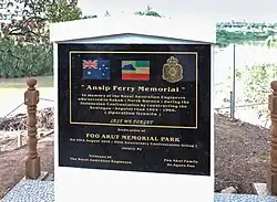 A memorial in Ansip Ferry, Keningau for the Royal Australian Engineers served in Sabah by constructing a 123.2 kilometres road between Keningau and Sapulut from 1964 to 1966.
