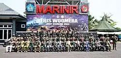 Service members from ADF and TNI, including senior government pose for a foto group during exercise Keris Woomera 2024, Situbondo, East Java, Indonesia.