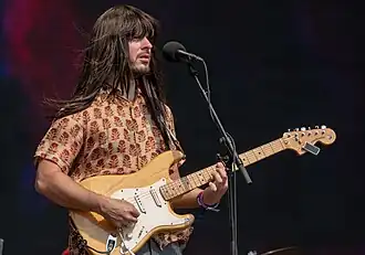 Speer performing with Khruangbin in All Points East festival, 2018