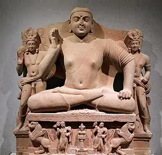 Kanishka I: Kimbell seated Bodhisattva, with inscription "Year 4 of Kanishka" (AD 131).[note 7][123][124] Another similar statue has "Year 32 of Kanishka".[125]
