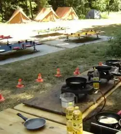 Image 31Preparing the pancakes before the arrival of the children for the evening dinner during the summer camp of the Dutch Student Rover crew Delftsche Zwervers for children in special education. Because pancakes are considered to be a feast meal for children, this is served on the last evening dinner of this camp.