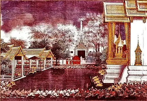 Taksin's coronation as King of Siam at Thonburi Palace, 28 December 1767