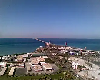 The causeway from the Bahrain side, leading to Saudi mainland.