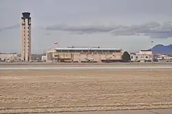 Buildings at Kirtland AFB, including the air traffic control tower