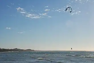 Kitesurfing at Rye, Rye pier in background