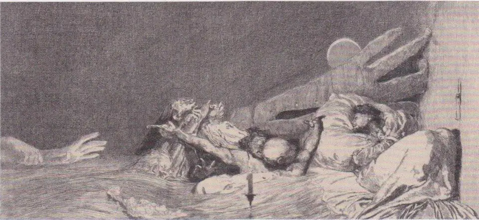 Anxieties from the series Paraphrase on the Finding of a Glove Opus VI, no. 7 (1881), etching, 7, 13,5 x 25,7 cm, Albertina, Vienna