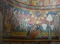 The stoning of Saint Stephen; 1160s; fresco; height: 1.3 m; Saint John Abbey (Val Müstair, Canton of Grisons, Switzerland)