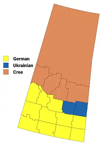 Largest non-official language known in Saskatchewan by census division, 2011 census