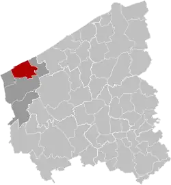 Location of Koksijde in West Flanders