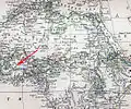 From a 19th-century atlas (1882), "Kong Mountains" marked (red arrow).