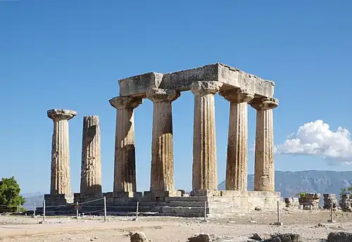 Ancient Greek columns of the Temple of Apollo, Corinth, Greece, c.540 BC[15]