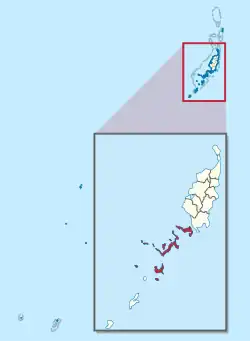 Location of Koror State in Palau. Koror Island is at the northeast.