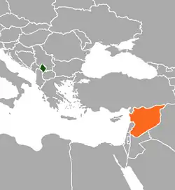 Map indicating locations of Kosovo and Syria
