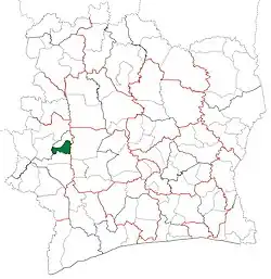 Location in Ivory Coast. Kouibly Department has had these boundaries since 2012.