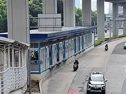 The building seen from the footbridge