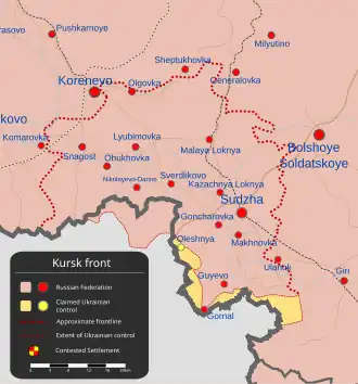 Map showing the claimed extent of Ukrainian-held territory as of 28 April 2025