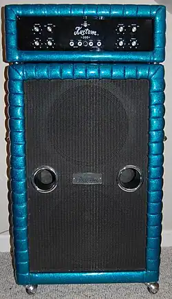 Kustom 200 Bass Amplifier, 100 watts RMS, two 15" speakers, cascade sparkle, 1971