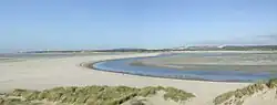 A river estuary with several shoals exposed