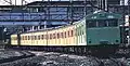 Akabane Line KuHa 103-273 car with air-conditioning coupled with non air-conditioned middle cars, 1979