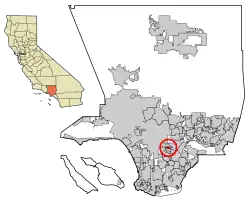 Location of Maywood in Los Angeles County, California