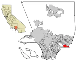 Location of Rowland Heights in Los Angeles County, California