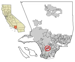 Location of Willowbrook in Los Angeles County, California