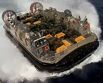 A US Navy Landing Craft Air Cushion, an example of a military hovercraft