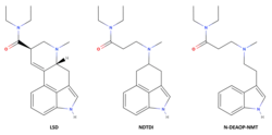 LSD (left), NDTDI (middle), and N-DEAOP-NMT (right) structures.