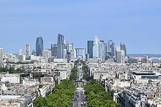 The Grande Arche seen from the Arc de Triomphe on the Axe historique.