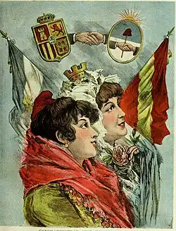The Spanish-Argentine brotherhood in 1900 portrayed by the Liberty of Oudiné and Hispania.
