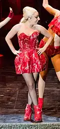 This faux meat dress, worn by Lady Gaga, has a strapless sweetheart neckline.