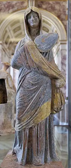 Tanagra figurine of fashionable lady, 32.5&nbsp;cm (12.8&nbsp;in), 330-300 BC