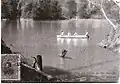 A 1914 postal, with the image of the lagoon in the crater of San Salvador Volcano, El Salvador. The lagoon disappeared when the volcano erupted in 1917
