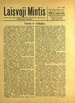 language − Lithuanian. Kaunas. Laisvoji mintis&nbsp;[lt]