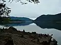 Lake Cushman with stumps showing changing water levels