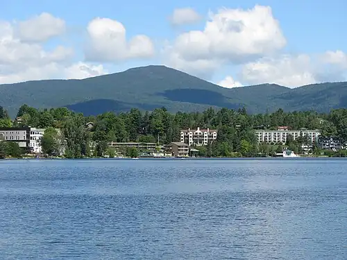 Mirror Lake in the Village of Lake Placid in the Adirondacks, site of the 1932 and the 1980 Winter Olympics