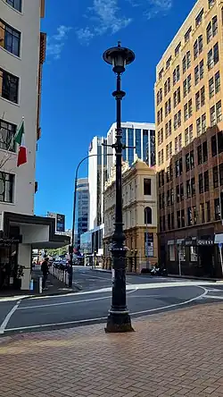 Historic lamp post: 1889 introduction of electric street lighting[58]