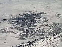 Lancaster, the largest city in the Antelope Valley, covered in several inches of snow after a winter snowstorm in December 2008
