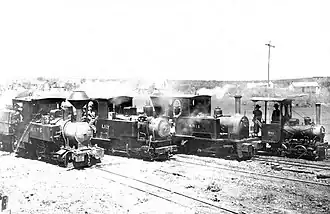 Kalgoorlie and Boulder Firewood Co.'s woodline locomotives Kate, Lily, Anie, and Mary, at Beria, c. 1910