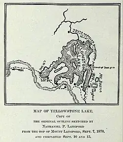 Original Map of Yellowstone Lake sketched from Colter Peak[4]