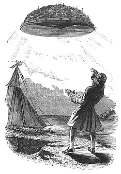 An illustration of the levitating island Laputa in Gulliver's Travels