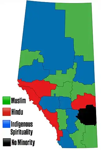 Largest non-Christian religion in Alberta by census division, 2021 census
