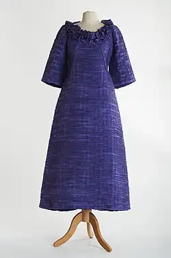 Lavender evening gown with gossamer pleated linen.