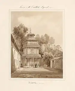 M. Doublat's garden in Épinal. Kiosk, wash of a scene at the château d'Épinal, bibliothèque multimédia intercommunale d'Épinal.[18]