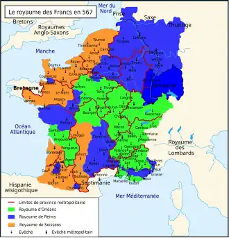Frankish kingdoms in 567.