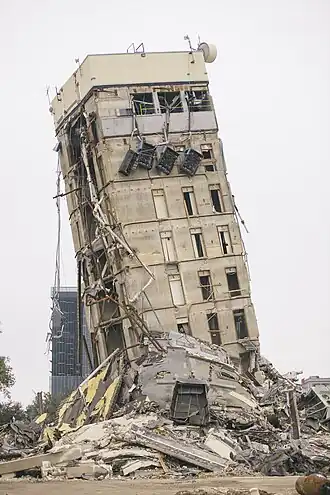 The core of an office building in Dallas, Texas, still standing after explosives failed to take it down in 2020.