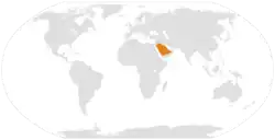 Map indicating locations of Lebanon and Saudi Arabia